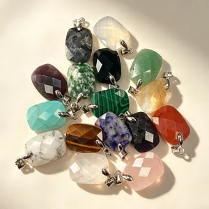 Naturstein Rechteck facettierter Anhänger DIY Halskette Kristall Charms Schmuck Zubehör