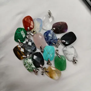 Naturstein rechteckig facettierter Anhänger Kristall DIY Halskette Schmuck Zubehör