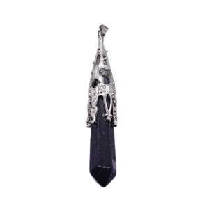 Blaue Sandstein Sechseckige Säule Hohl Anhänger Silber Plattiert Halskette DIY Schmuck