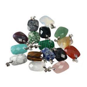 Naturstein rechteckig facettierter Kristall Anhänger DIY Halskette Schmuck Zubehör Teile
