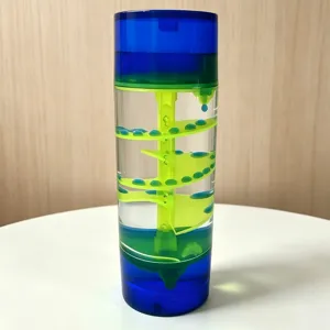 Creative liquid motion bubbler toy with spiral slide, blue and green jelly color oil hourglass.