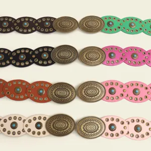 Boho Vintage Turquoise Round Disc Metal Waist Belt for Women Dress Outfit Decoration