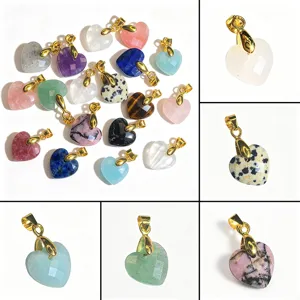Naturstein Facettierter Herz Anhänger DIY Handgemachte Schmuck Zubehör Kupfer Bügel Herz Charme für Halskette Damen Geschenk