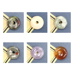 Natuerlicher Stein Donutanhaenger Kristall Achat Friedensschnalle DIY Halskette Schmuck Z.