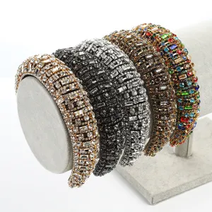 Baroque Rhinestone Padded Headband For Women Vintage Crystal Sponge Hairband Wide Bling Hair Accessories Luxury Padded Crown