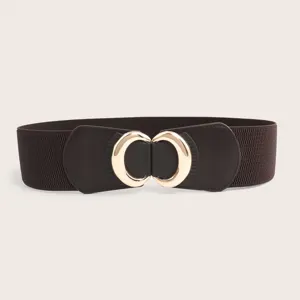 Brauner elastischer breiter Taillengürtel mit ineinandergreifender goldener Schnalle.