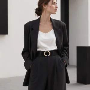 Damen breiter elastischer Taillengürtel mit Metall Doppelring Schnalle Mode Kleid
