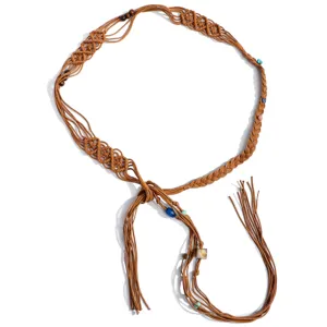 Bohemian braided waist belt with colorful beads and chic tassels, perfect for dresses.