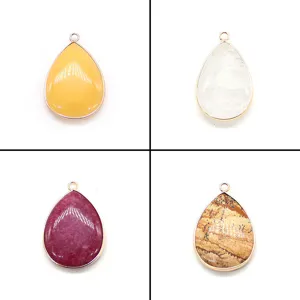 Traanvormige Natuursteen Hanger Met Vergulde Rand DIY Sieraden Benodigdheden Voor Kettingen Vrouwen Mode Steen Hangers