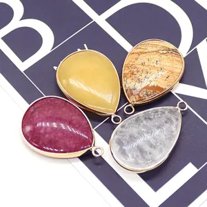 Natuursteen Druppel Hanger Verguld Bezel Kristal DIY Ketting Sieraden Accessoires