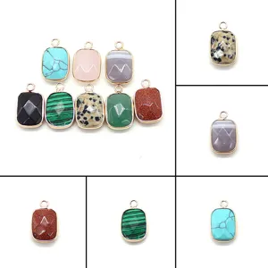 Natuursteen Rechthoek Hanger Zonder Ketting Verguld Koper Rand Geometrische Charm Voor DIY Ketting Truiketen Vrouwen Sieraden Maken Accessoire