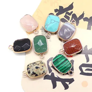 Natuursteen rechthoekige hanger gegalvaniseerde rand DIY ketting sieraden accessoires hoofd