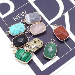 Rechthoekige edelsteen hanger gegalvaniseerde rand DIY ketting sieraden accessoires