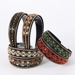 Baroque Rhinestone Padded Headband For Women Vintage Heavy Work Crystal Hair Hoop Fashion Banquet Party Hair Accessories
