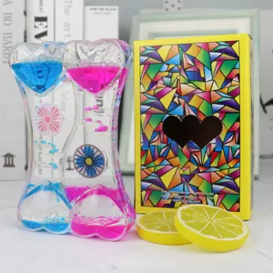 Creative double heart liquid motion bubbler oil hourglass toy desktop ornament timer decor