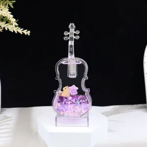 Vloeibaar acryl viool ornament met glitters binnenin, schattig desktop decoratie cadeau.