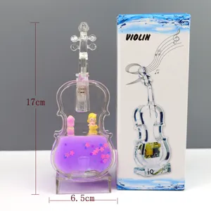 Kristallen viool vloeibaar olie druppel drijvend ornament met sterren en lichtje 17cm