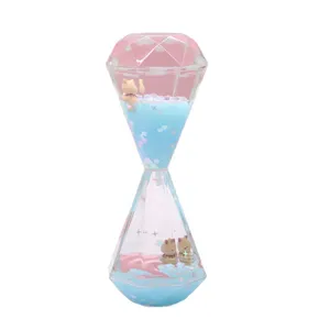 Liquid diamond hourglass oil drop timer ornament with cute bear decor clear desktop toy