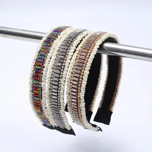 Ethno Künstliche Perle Stoff Strass Haarband Schmaler Rand Geometrischer Funkelnder Haarreif Mode Kopfschmuck Für Damen Party