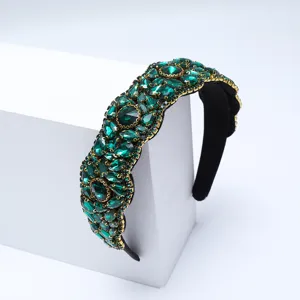 Baroque green rhinestone headband luxury crystal hair accessory detailed product showcase