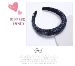 Baroque dark blue crystal padded headband luxury rhinestone hair hoop for women fashion accessories