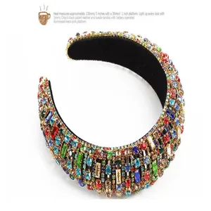 Baroque rhinestone padded headband for women, luxury colorful crystal hair hoop, wide hair accessory.