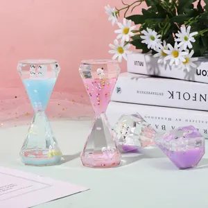 Diamond liquid motion bubbler desktop oil timer creative toy cute animal sensory liquid hourglass gift