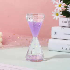 Liquid oil hourglass diamond shaped purple moving sand timer decorative desk gift ornament