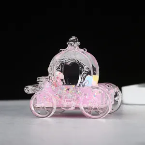 Heldere roze vloeibare glitter pompoen koets speelgoed, schattig bureau ornament cadeau.