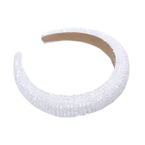 Elegant white crystal padded rhinestone headband for women, fashion wide-brim hair accessory main