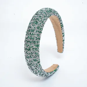 Serre-tête éponge strass vert cristal étincelant bandeau rembourré pour femmes mode chic
