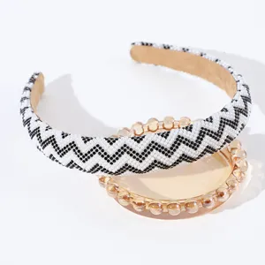 Cerchietto per capelli con perle bianco e nero strass brillante elegante stile retrò chic