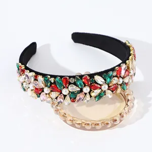 Baroque Crystal Beaded Headband Retro Colorful Rhinestone Hair Hoop Detail View