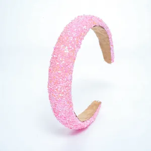 Pink glitter headband with sparkling star sequins for women and girls, cute sweet hair accessory.