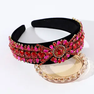 Diadema vintage de terciopelo con diamantes de imitación rojos estilo corte de pelo