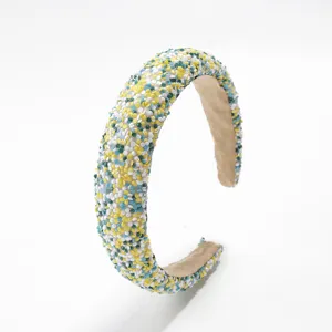 Diadema de esponja ancha con cuentas multicolor cómoda otoño invierno accesorio de pelo