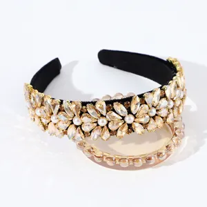 Baroque crystal rhinestone flower headband vintage hair accessory detail view exquisite design.