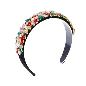 Baroque colorful rhinestone headband retro crystal pearl hair hoop elegant velvet hair accessories