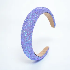 Purple star glitter headband detail view, sparkling sequin hair hoop accessory for women.
