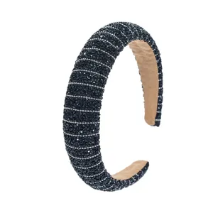 Serre-tête éponge strass noir pour femmes, bandeau cheveux cristal rembourré haute couronne.