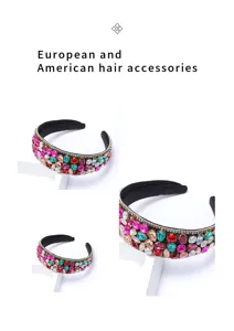 Stunning wide rhinestone headband for women, colorful crystal hair accessory fashion style.