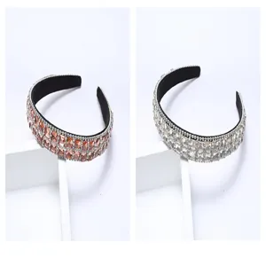 Double grid crystal rhinestone headband luxury sparkling hair accessory baroque style chic hair hoop