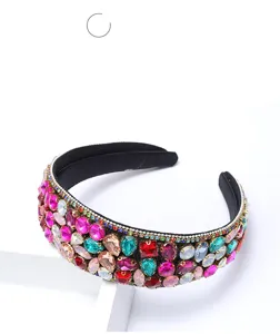 Gorgeous wide rhinestone headband with colorful crystals, stylish hair accessory for women.