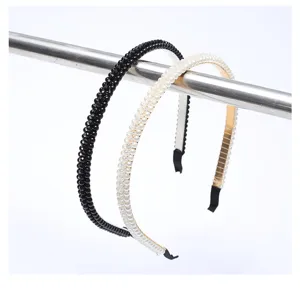 Chic black and white pearl woven headbands, elegant daily hair hoops for women and girls.