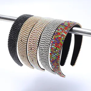 Serre-tête Baroque Rétro à Strass Larges Pour Femmes Bandeau de Cheveux Étincelant de Luxe Accessoire de Coiffure Mode Pour Mariage Fête