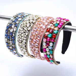 Heavy Rhinestone Wide Headband Fashion Crystal Glass Hair Hoop Versatile Bow Headpiece For Women Wedding Party Jewelry