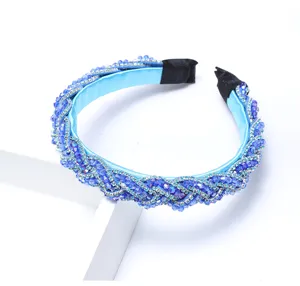 Serre-tête tressé en strass bleu, cerceau à cheveux en cristal scintillant pour femmes tous les jours.