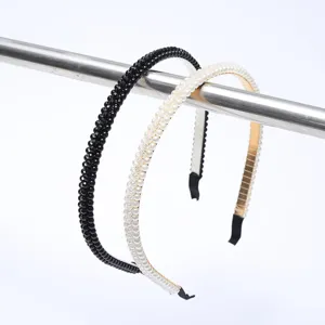 Elegant Woven Artificial Pearl Headband For Women Vintage Black White Beaded Hair Hoop Simple Versatile Hair Accessories