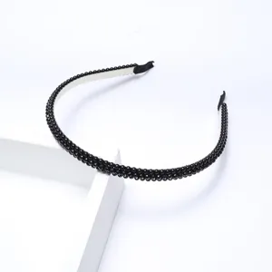 Elegant black beaded headband for women, stylish vintage hair hoop for daily wear and parties.
