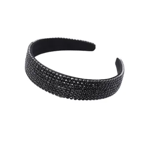 Serre-tete large en strass noir, bandeau de cheveux vintage en cristal pour femmes et fetes.